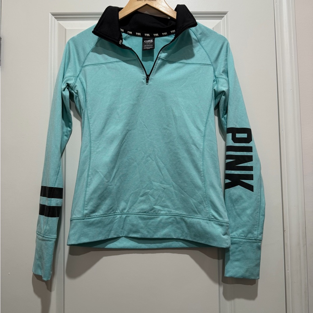 Victorias Secret Pink Athletic Quarter Zip Teal Shirt Small Y2K